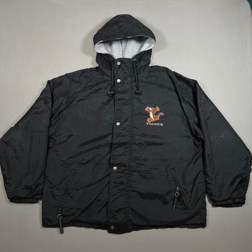Vintage Disney Store Tigger Hooded Windbreaker Jacket Black Mens Large Varsity